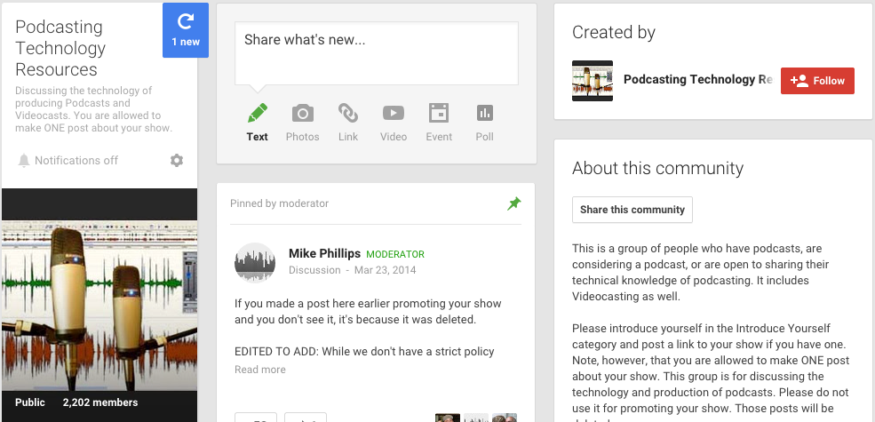 Podcasting tech resources group gplus